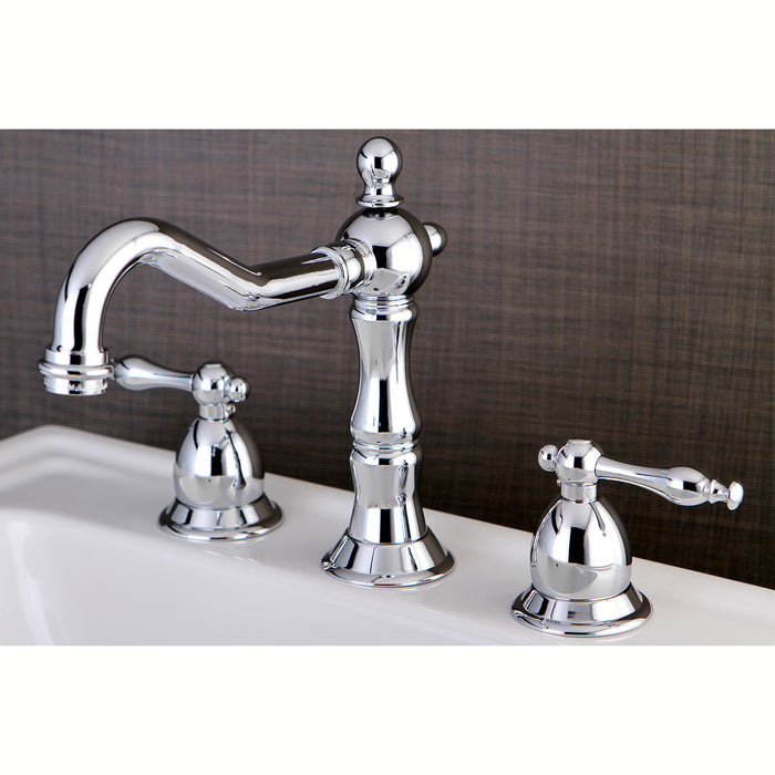 Heritage KS1971NL Two-Handle 3-Hole Deck Mount Widespread Bathroom Faucet with Brass Pop-Up, Polished Chrome