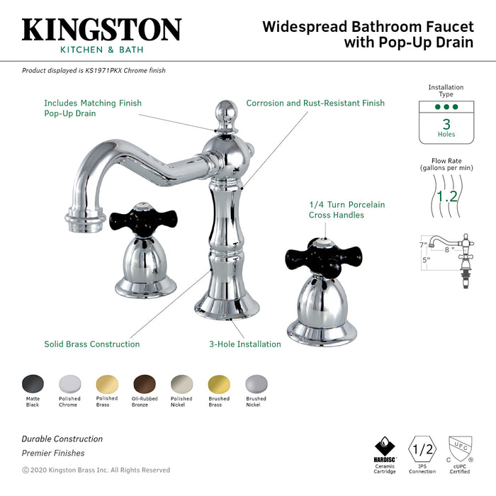 Duchess KS1971PKX Two-Handle 3-Hole Deck Mount Widespread Bathroom Faucet with Brass Pop-Up, Polished Chrome