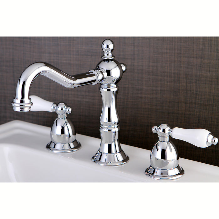 Heritage KS1971PL Two-Handle 3-Hole Deck Mount Widespread Bathroom Faucet with Brass Pop-Up, Polished Chrome