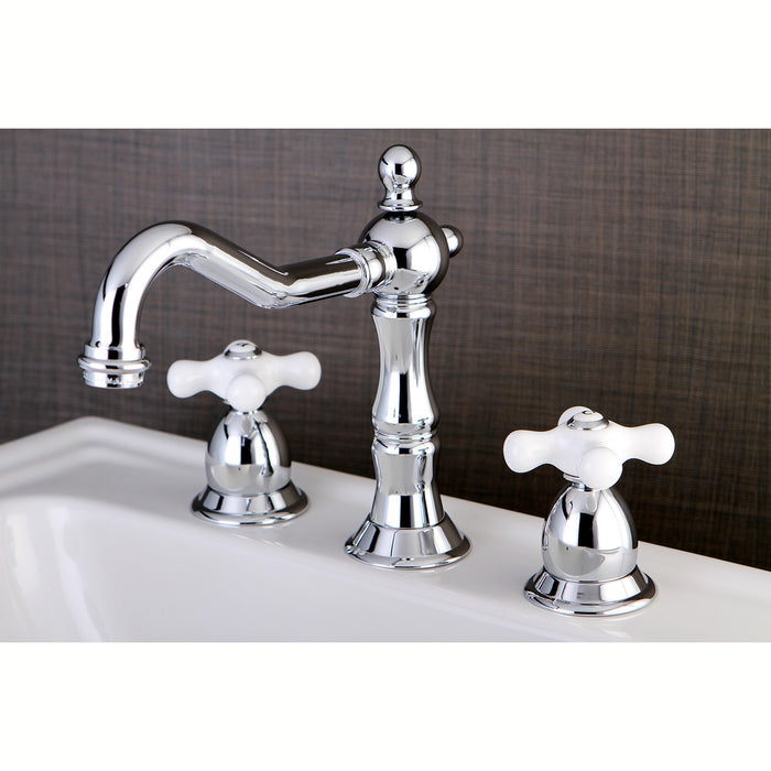 Kingston Heirloom KS1971PX - Heritage Two-Handle 3-Hole Deck Mount Widespread Bathroom Faucet with Brass Pop-Up, Polished Chrome