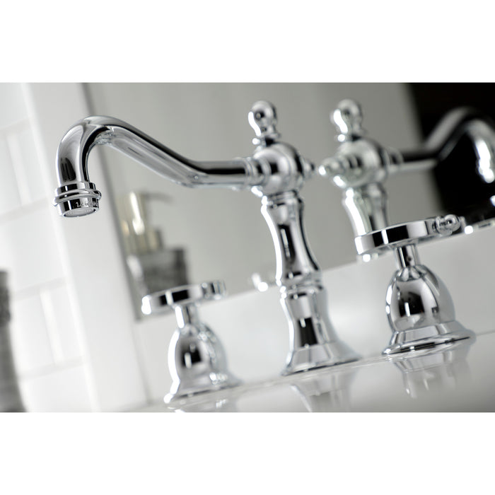 Kingston Heirloom KS1971RX - Belknap Two-Handle 3-Hole Deck Mount Widespread Bathroom Faucet with Brass Pop-Up, Polished Chrome