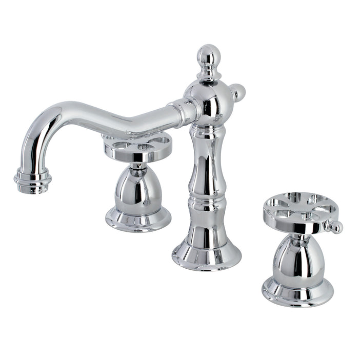 Kingston Heirloom KS1971RX - Belknap Two-Handle 3-Hole Deck Mount Widespread Bathroom Faucet with Brass Pop-Up, Polished Chrome