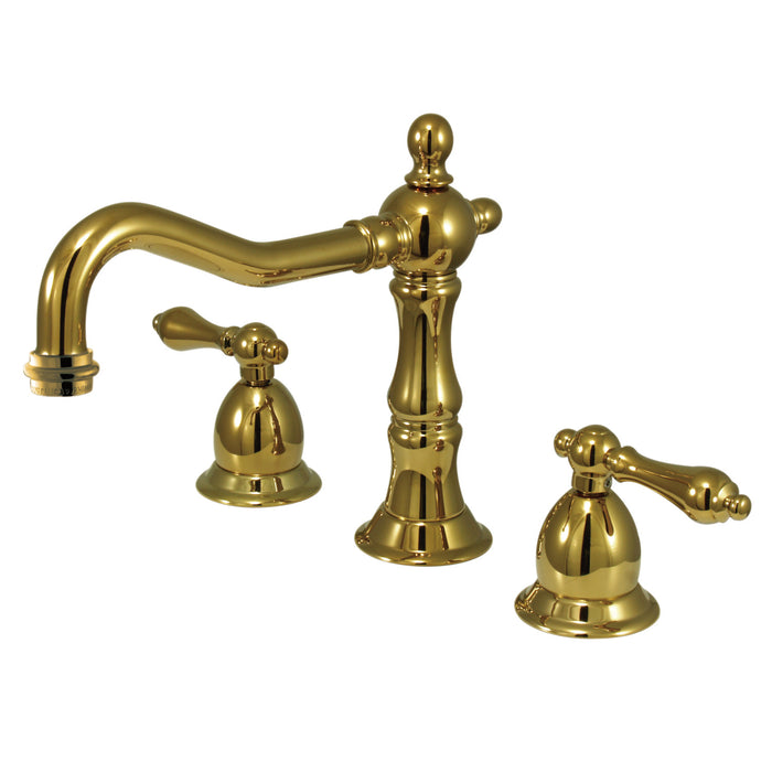 Heritage KS1972AL Two-Handle 3-Hole Deck Mount Widespread Bathroom Faucet with Brass Pop-Up, Polished Brass