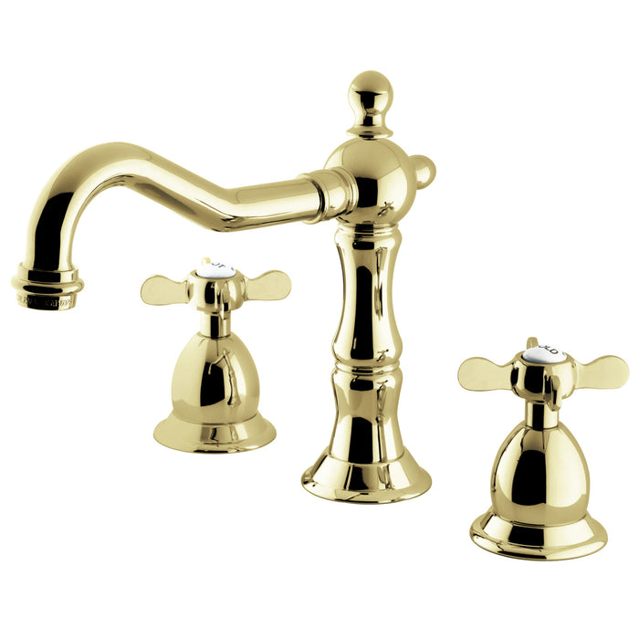 Essex KS1972BEX Two-Handle 3-Hole Deck Mount Widespread Bathroom Faucet with Brass Pop-Up, Polished Brass