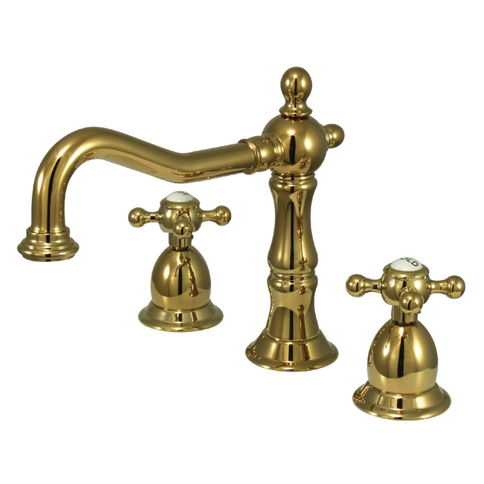 Heritage KS1972BX Two-Handle 3-Hole Deck Mount Widespread Bathroom Faucet with Brass Pop-Up, Polished Brass