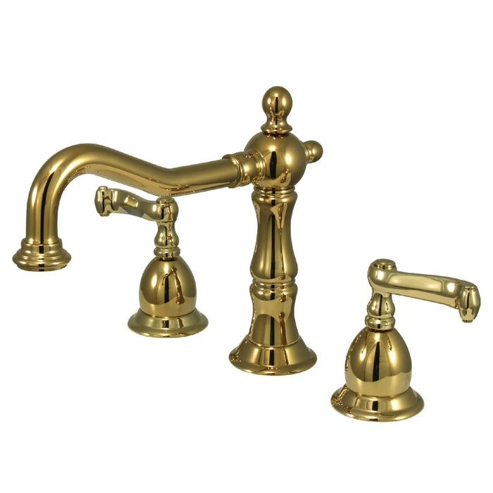 Heritage KS1972FL Two-Handle 3-Hole Deck Mount Widespread Bathroom Faucet with Brass Pop-Up, Polished Brass