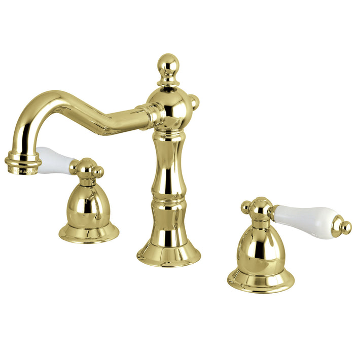 Heritage KS1972PL Two-Handle 3-Hole Deck Mount Widespread Bathroom Faucet with Brass Pop-Up, Polished Brass