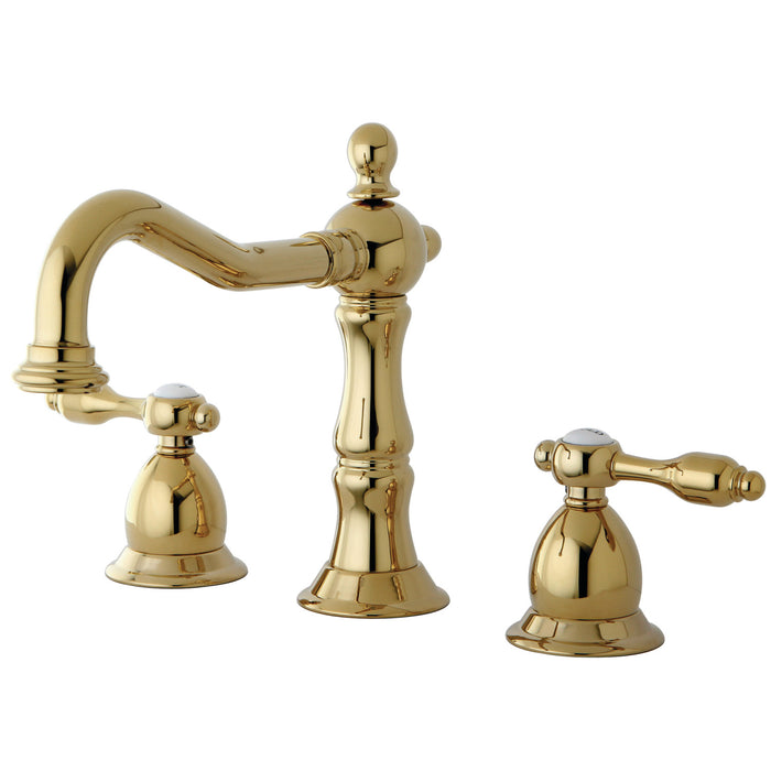 Tudor KS1972TAL Two-Handle 3-Hole Deck Mount Widespread Bathroom Faucet with Brass Pop-Up, Polished Brass