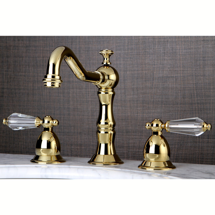 Wilshire KS1972WLL Two-Handle 3-Hole Deck Mount Widespread Bathroom Faucet with Brass Pop-Up, Polished Brass