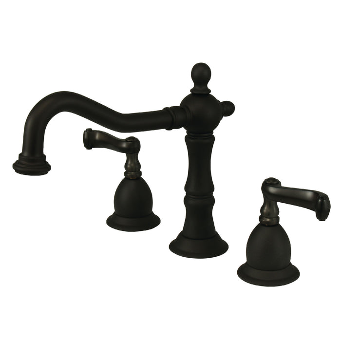 Heritage KS1975FL Two-Handle 3-Hole Deck Mount Widespread Bathroom Faucet with Brass Pop-Up, Oil Rubbed Bronze
