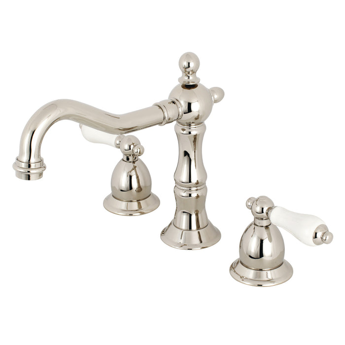 Heritage KS1976PL Two-Handle 3-Hole Deck Mount Widespread Bathroom Faucet with Brass Pop-Up, Polished Nickel