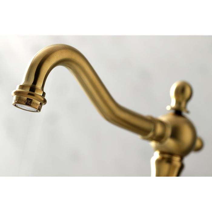 Heritage KS1977AX Two-Handle 3-Hole Deck Mount Widespread Bathroom Faucet with Brass Pop-Up, Brushed Brass