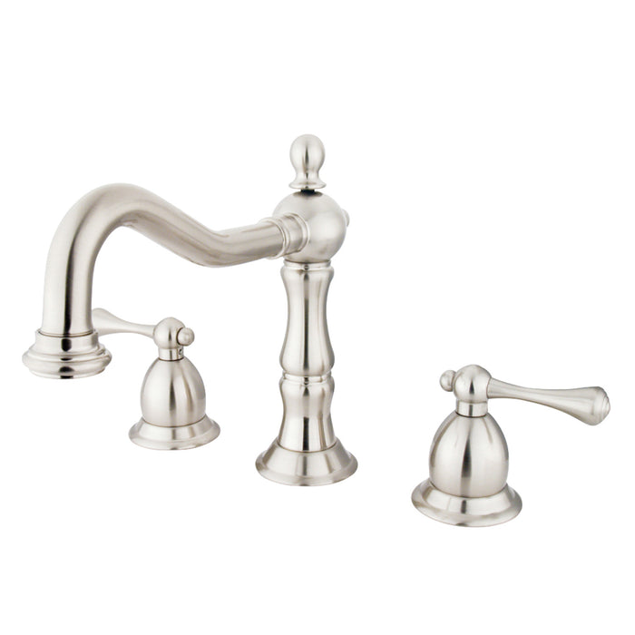 Heritage KS1978BL Two-Handle 3-Hole Deck Mount Widespread Bathroom Faucet with Brass Pop-Up, Brushed Nickel