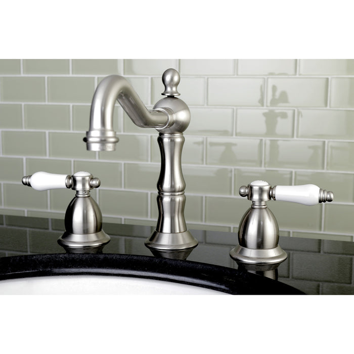 Bel-Air KS1978BPL Two-Handle 3-Hole Deck Mount Widespread Bathroom Faucet with Brass Pop-Up, Brushed Nickel