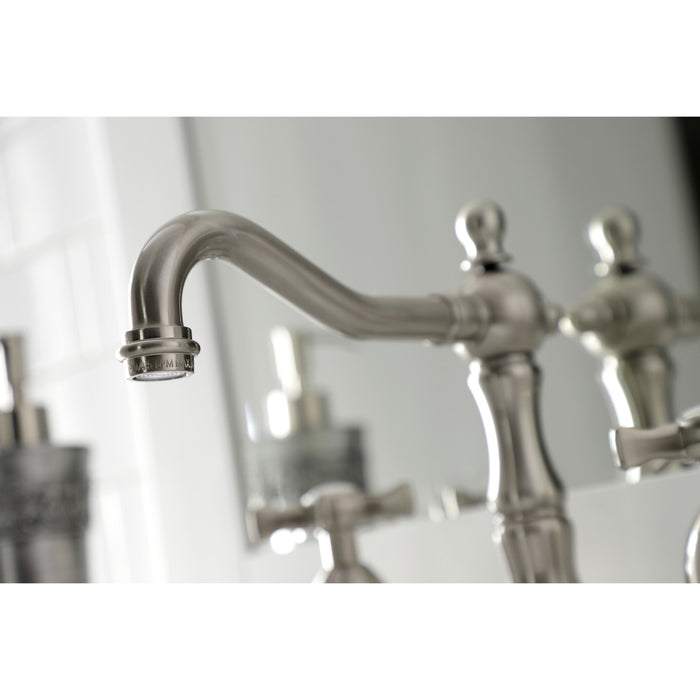 Hamilton KS1978NX Two-Handle 3-Hole Deck Mount Widespread Bathroom Faucet with Brass Pop-Up, Brushed Nickel