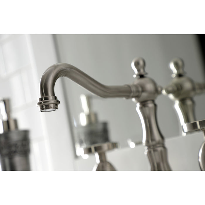 Belknap KS1978RX Two-Handle 3-Hole Deck Mount Widespread Bathroom Faucet with Brass Pop-Up, Brushed Nickel