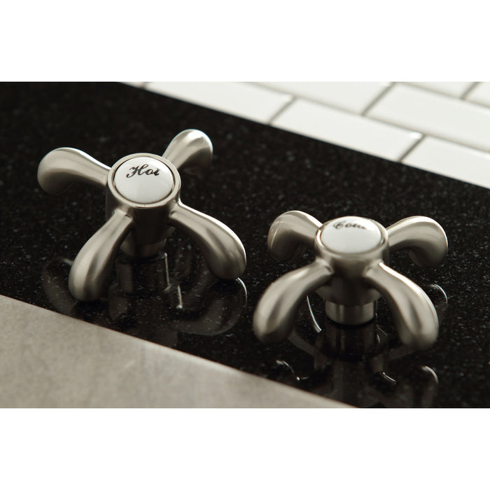 Kingston Heirloom KS1978TX - French Country Two-Handle 3-Hole Deck Mount Widespread Bathroom Faucet with Brass Pop-Up, Brushed Nickel