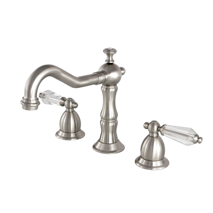 Wilshire KS1978WLL Two-Handle 3-Hole Deck Mount Widespread Bathroom Faucet with Brass Pop-Up, Brushed Nickel