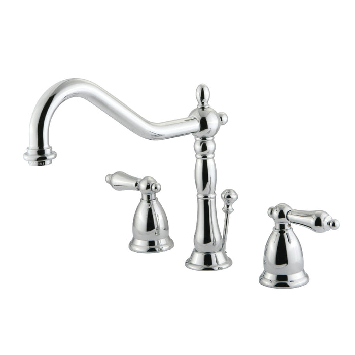 Heritage KS1991AL Two-Handle 3-Hole Deck Mount Widespread Bathroom Faucet with Brass Pop-Up, Polished Chrome