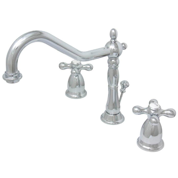 Heritage KS1991AX Two-Handle 3-Hole Deck Mount Widespread Bathroom Faucet with Brass Pop-Up, Polished Chrome