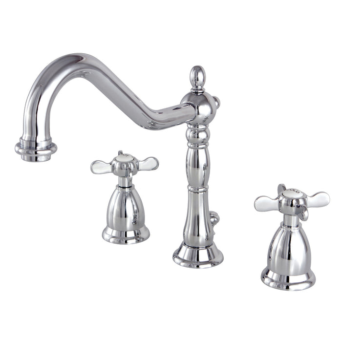 Essex KS1991BEX Two-Handle 3-Hole Deck Mount Widespread Bathroom Faucet with Brass Pop-Up, Polished Chrome