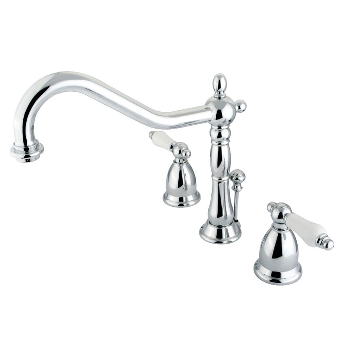 Heritage KS1991PL Two-Handle 3-Hole Deck Mount Widespread Bathroom Faucet with Brass Pop-Up, Polished Chrome