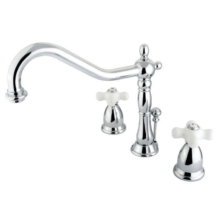 Kingston Heirloom KS1991PX - Heritage Two-Handle 3-Hole Deck Mount Widespread Bathroom Faucet with Brass Pop-Up, Polished Chrome