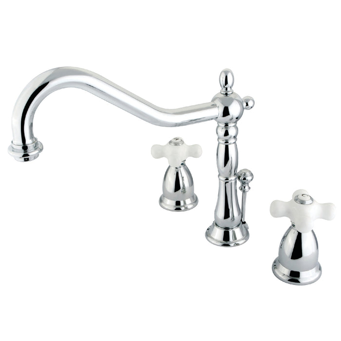 Heritage KS1991PX Two-Handle 3-Hole Deck Mount Widespread Bathroom Faucet with Brass Pop-Up, Polished Chrome