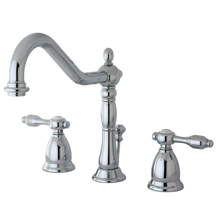 Tudor KS1991TAL Two-Handle 3-Hole Deck Mount Widespread Bathroom Faucet with Brass Pop-Up, Polished Chrome
