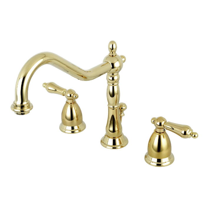 Heritage KS1992AL Two-Handle 3-Hole Deck Mount Widespread Bathroom Faucet with Brass Pop-Up, Polished Brass