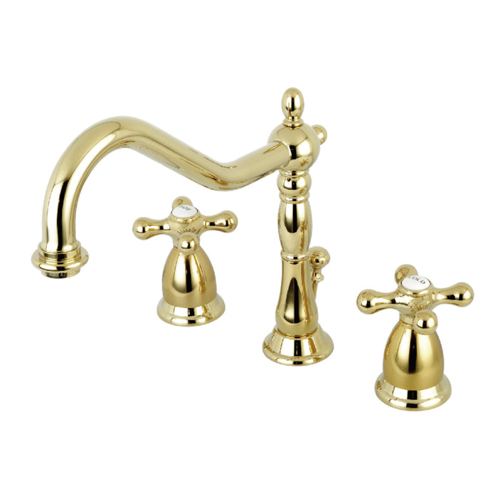 Heritage KS1992AX Two-Handle 3-Hole Deck Mount Widespread Bathroom Faucet with Brass Pop-Up, Polished Brass