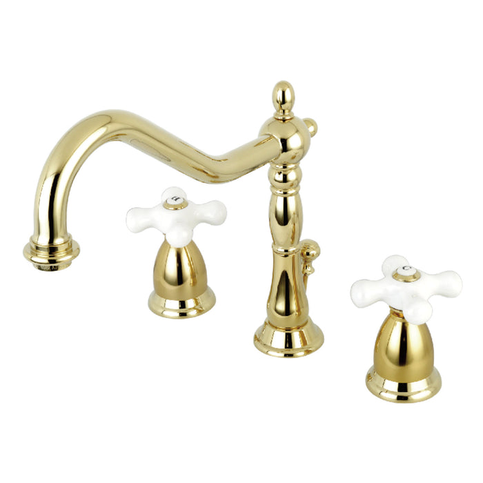 Kingston Heirloom KS1992PX - Heritage Two-Handle 3-Hole Deck Mount Widespread Bathroom Faucet with Brass Pop-Up, Polished Brass