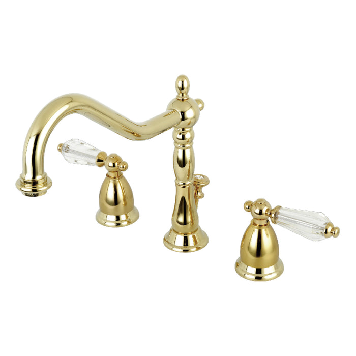Wilshire KS1992WLL Two-Handle 3-Hole Deck Mount Widespread Bathroom Faucet with Brass Pop-Up, Polished Brass