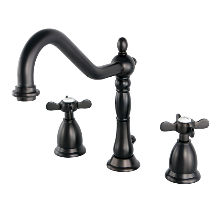 Kingston Heirloom KS1995BEX - Essex Two-Handle 3-Hole Deck Mount Widespread Bathroom Faucet with Brass Pop-Up, Oil Rubbed Bronze