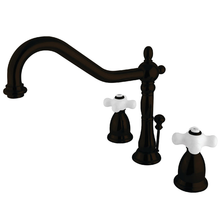 Heritage KS1995PX Two-Handle 3-Hole Deck Mount Widespread Bathroom Faucet with Brass Pop-Up, Oil Rubbed Bronze