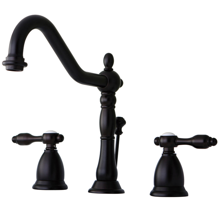 Tudor KS1995TAL Two-Handle 3-Hole Deck Mount Widespread Bathroom Faucet with Brass Pop-Up, Oil Rubbed Bronze