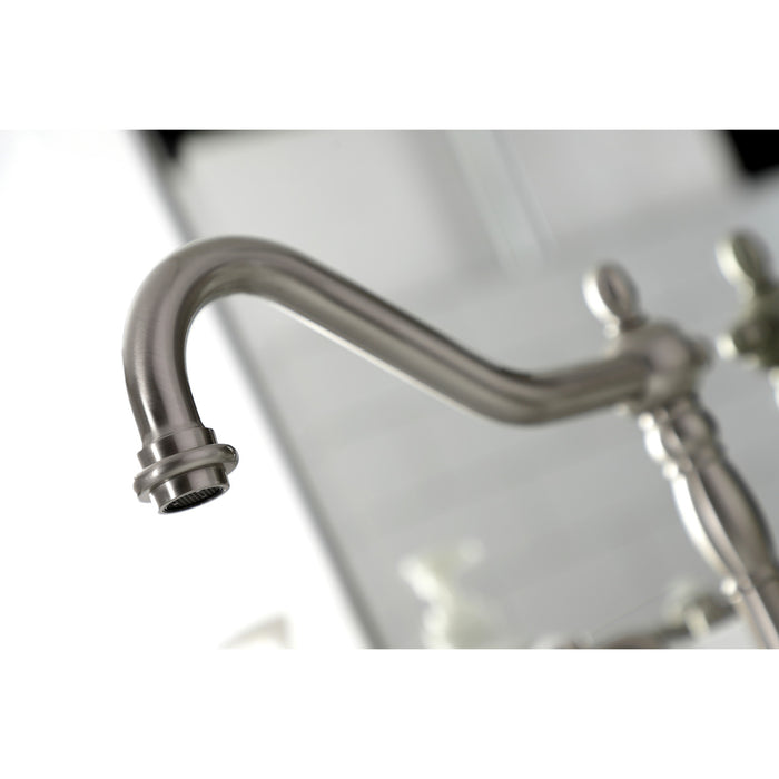 Kingston Heirloom KS1998TX - French Country Two-Handle 3-Hole Deck Mount Widespread Bathroom Faucet with Brass Pop-Up, Brushed Nickel