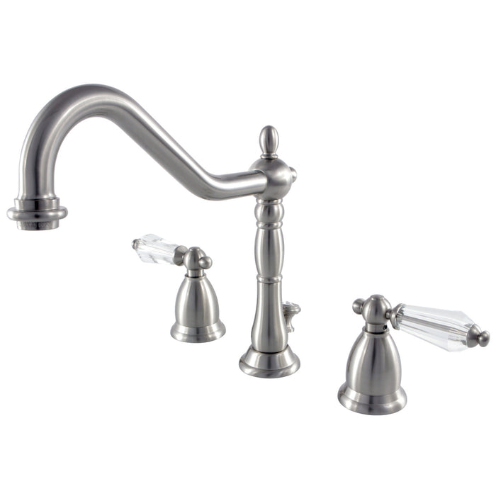 Wilshire KS1998WLL Two-Handle 3-Hole Deck Mount Widespread Bathroom Faucet with Brass Pop-Up, Brushed Nickel