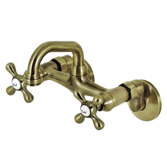 Kingston KS212AB Two-Handle 2-Hole Wall Mount Bar Faucet, Antique Brass
