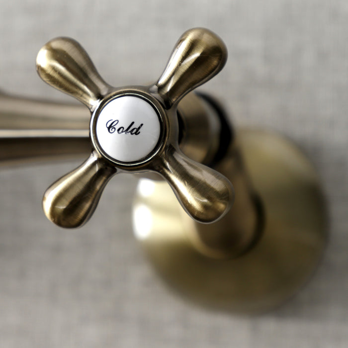 Kingston Heirloom KS213AB - Kingston Two-Handle 2-Hole Wall Mount Bridge Kitchen Faucet, Antique Brass