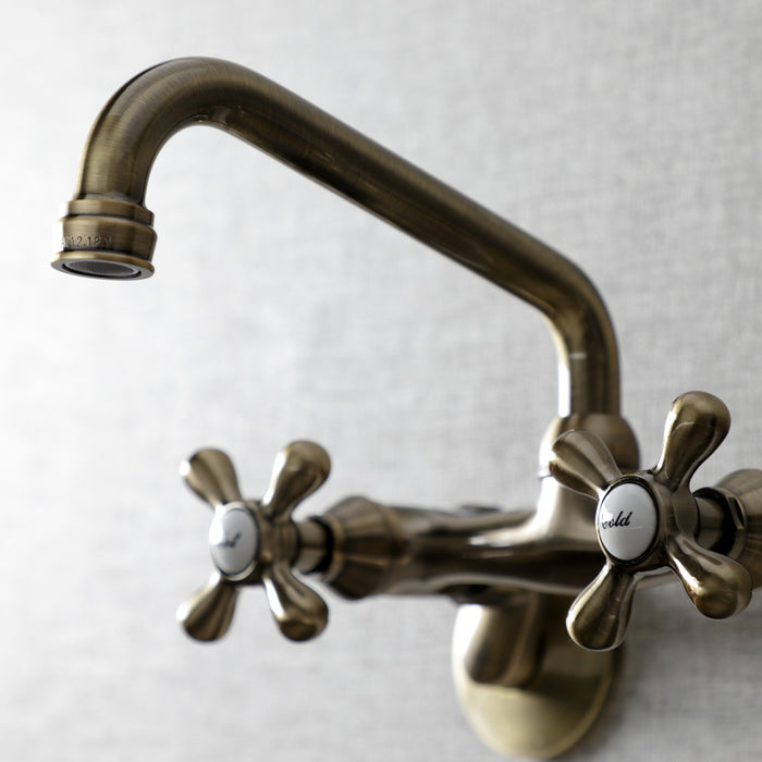 Kingston Heirloom KS213AB - Kingston Two-Handle 2-Hole Wall Mount Bridge Kitchen Faucet, Antique Brass