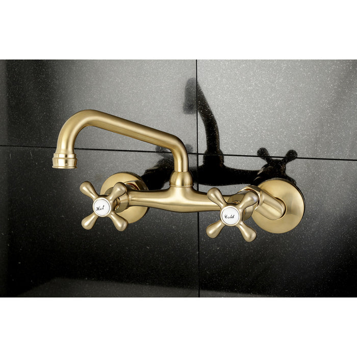Kingston KS213SB Two-Handle 2-Hole Wall Mount Kitchen Faucet, Brushed Brass