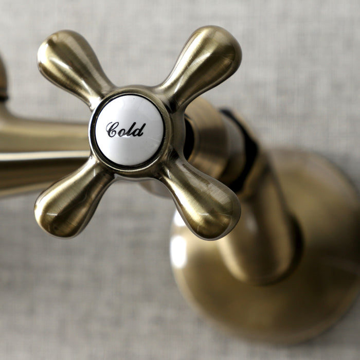 Kingston Heirloom KS214AB - Kingston Two-Handle 2-Hole Wall Mount Bridge Kitchen Faucet, Antique Brass