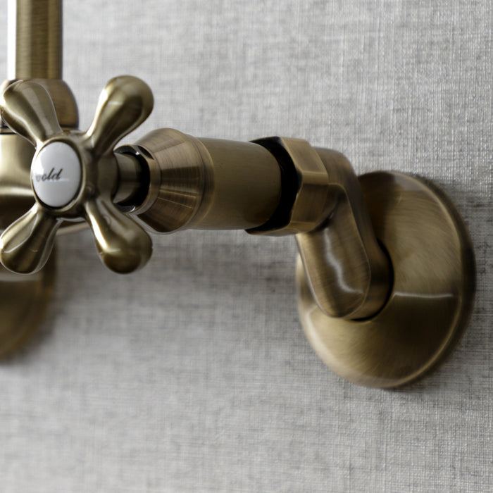 Kingston Heirloom KS214AB - Kingston Two-Handle 2-Hole Wall Mount Bridge Kitchen Faucet, Antique Brass