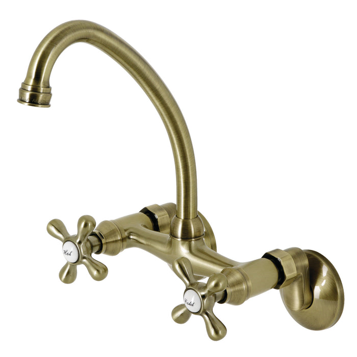 Kingston Heirloom KS214AB - Kingston Two-Handle 2-Hole Wall Mount Bridge Kitchen Faucet, Antique Brass