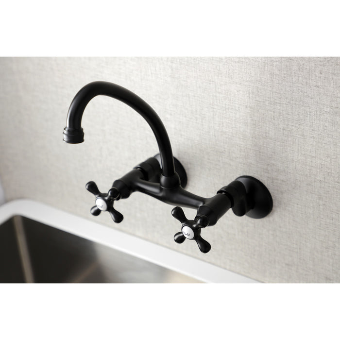 Kingston Heirloom KS214MB - Kingston Two-Handle 2-Hole Wall Mount Bridge Kitchen Faucet, Matte Black