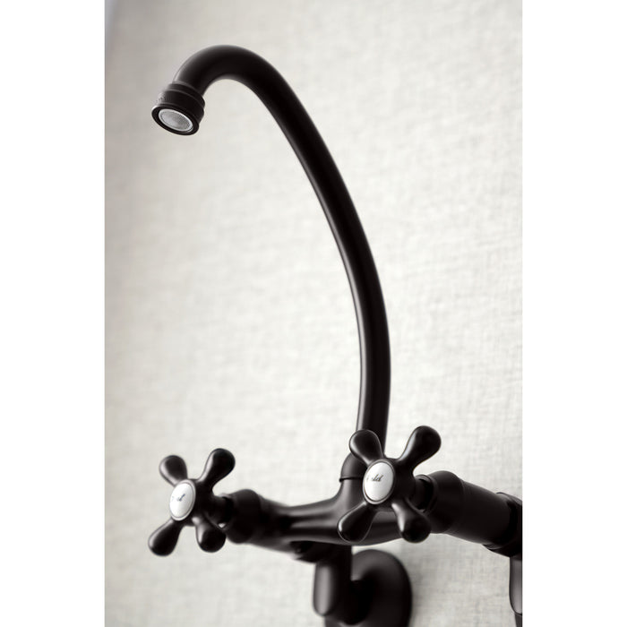Kingston KS214ORB Two-Handle 2-Hole Wall Mount Kitchen Faucet, Oil Rubbed Bronze