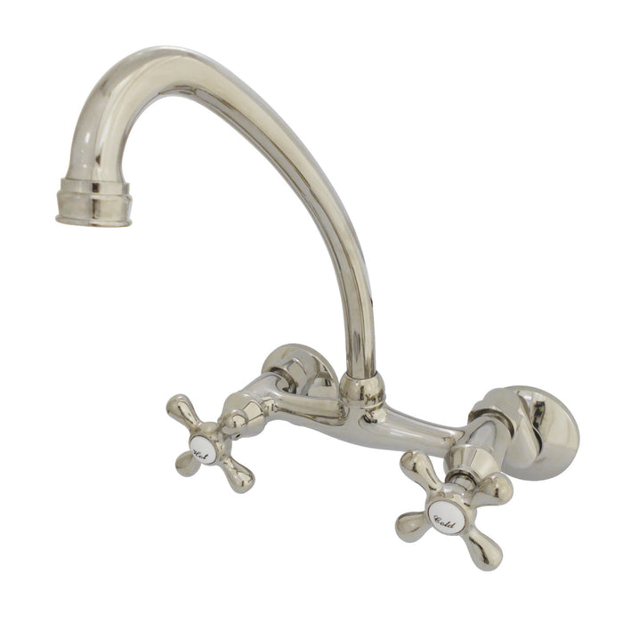 Kingston Heirloom KS214PN - Kingston Two-Handle 2-Hole Wall Mount Bridge Kitchen Faucet, Polished Nickel