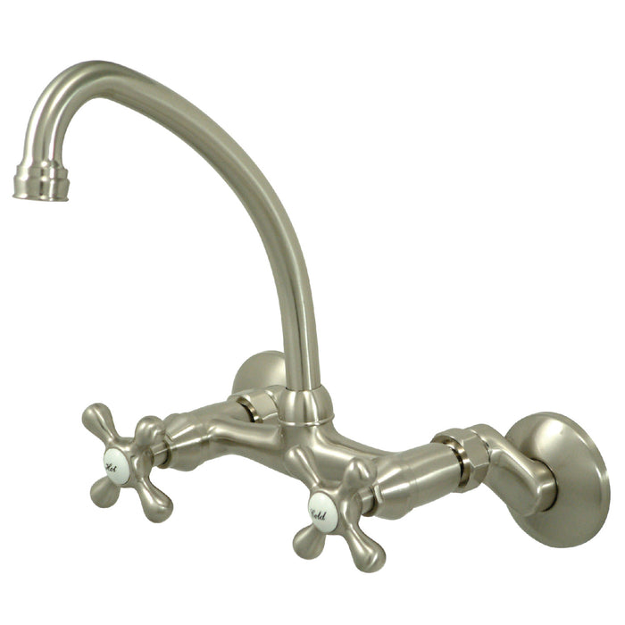 Kingston KS214SN Two-Handle 2-Hole Wall Mount Kitchen Faucet, Brushed Nickel