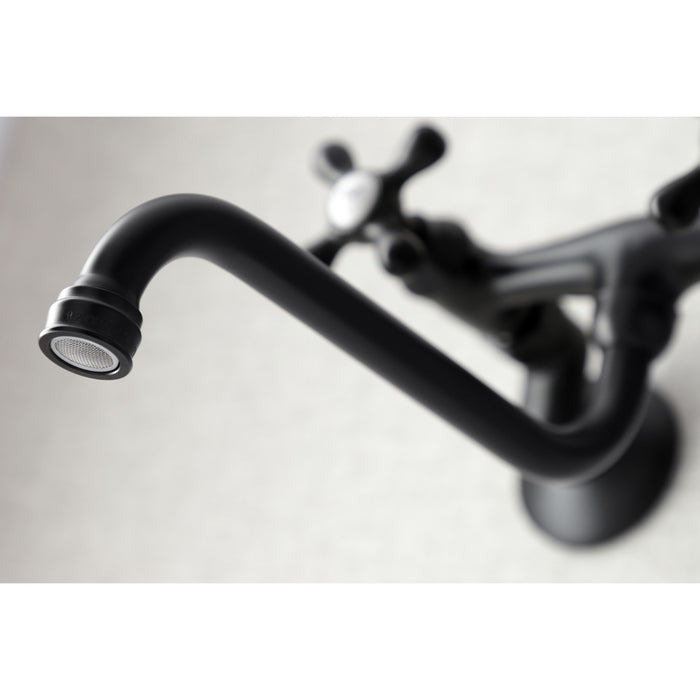 Kingston Heirloom KS215MB - Kingston Double-Handle 2-Hole Wall Mount Bathroom Faucet, Matte Black